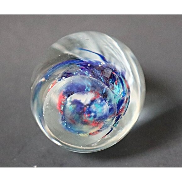 Handcrafted Glass Paperweight With Controlled Bubble Design & Swirling Murano St - Picture 4 of 5
